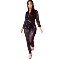 C3674 hot sale stand collar long sleeves rompers women fitness jumpsuit bandage shiny sexy jumpsuit 2019